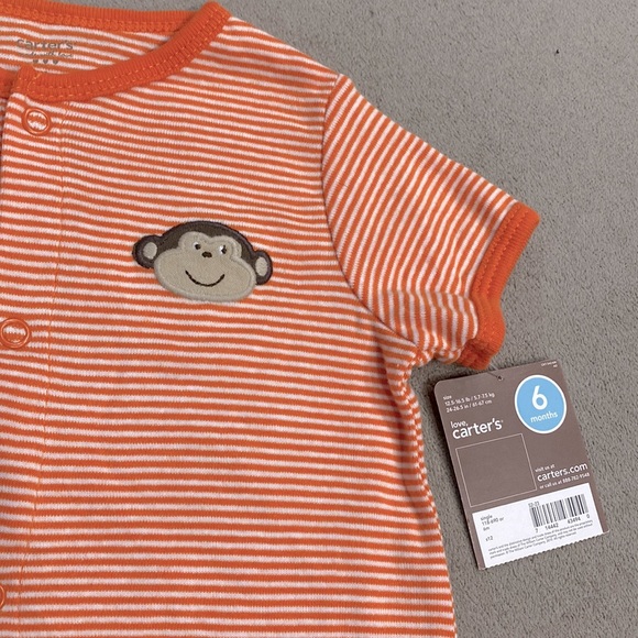 NWT Boys 6 Months Monkey Print Orange & White Romper Easy to Take On & Off  !! - Picture 3 of 6